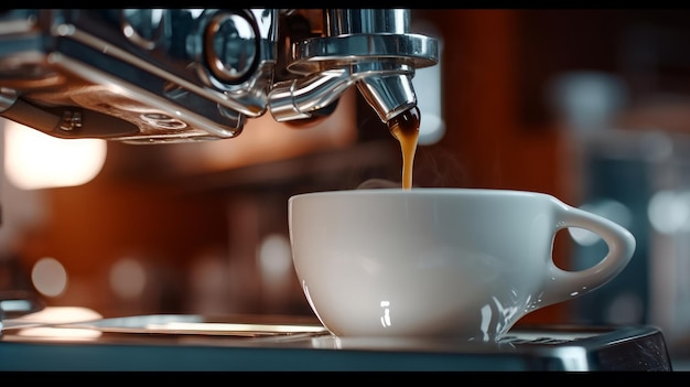 A closeup shot of a robot barista pouring steamed coffee in a cup AI generated