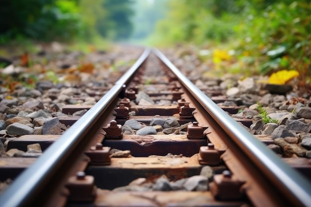 Closeup shot of rusty railway tracks with blurred background
