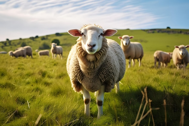 Photo closeup shot of sheep in a grassland