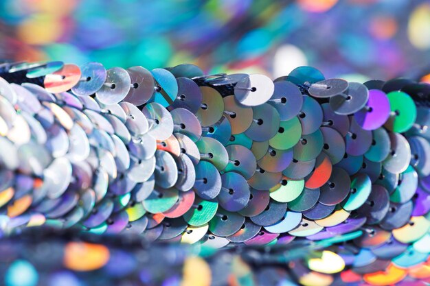 Closeup shot of a shiny multicolored sequin fabric