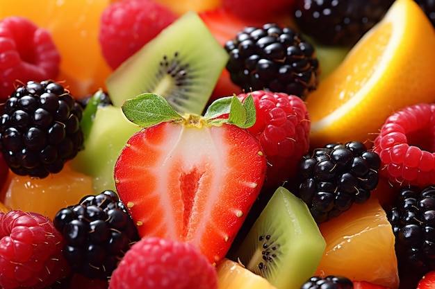 Closeup shot of sliced pear in a fruit salad