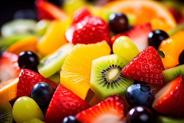 Closeup shot of sliced pear in a fruit salad