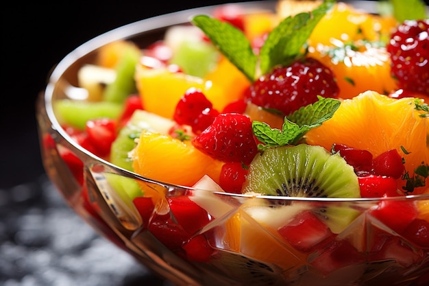 Photo closeup shot of sliced pear in a fruit salad