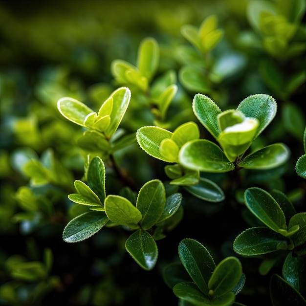 Closeup shot of the small green leaves of a bush