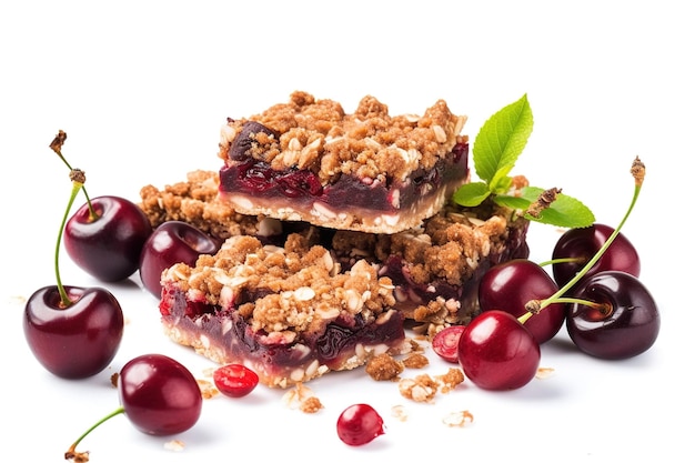 a closeup shot of some cherries as well as some granola bars