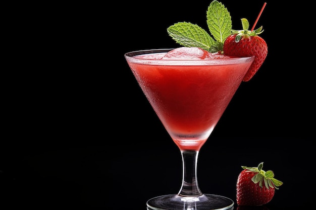 A closeup shot of a strawberry slice with visible seeds and juice