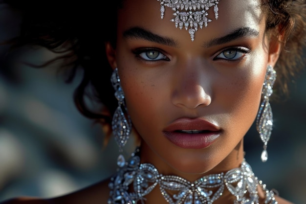 In Closeup Shot Supermodel Highlights Intricate Jewelry