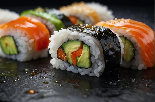 Closeup shot of sushi rice being seasoned with vinegar