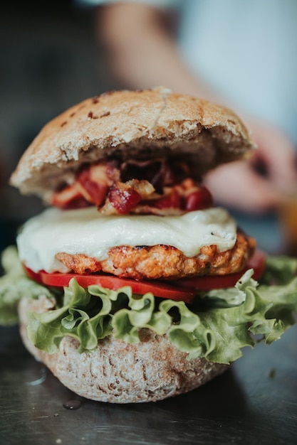 Closeup shot of a tasty looking burger