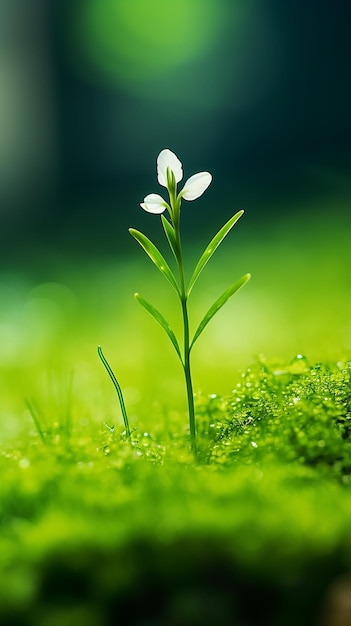 Photo closeup shot of a tiny flower growing in fresh green grass