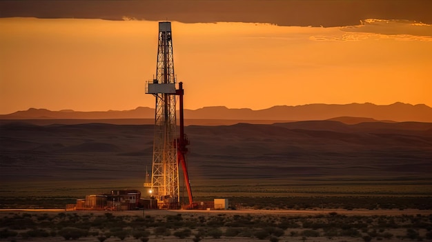 A closeup shot of the towering oil derrick