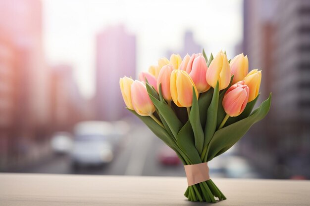 Близкий снимок букета тюльпанов с мягким фокусом для романтической атмосферы