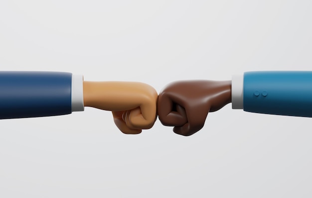 Closeup shot two businessmen making two fists against each other on white background