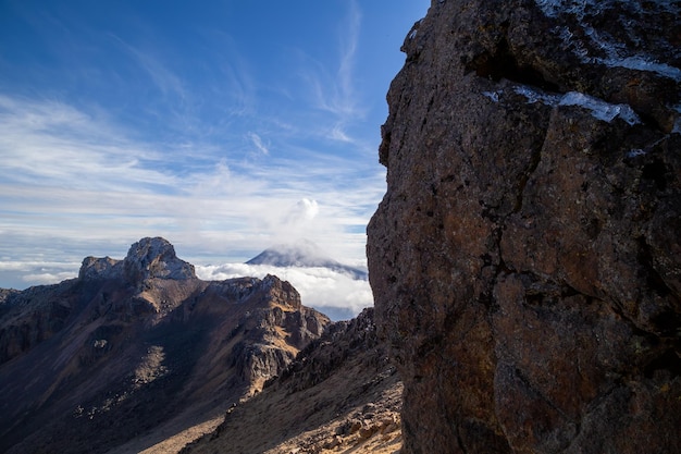 멕시코의 Iztaccihuatl 및 Popocatepetl 화산의 근접 촬영 샷