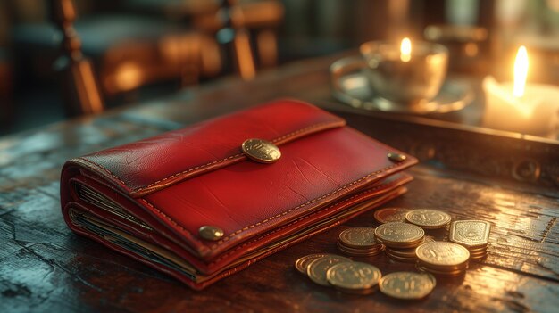 Closeup shot of a wallet with coins Generative AI