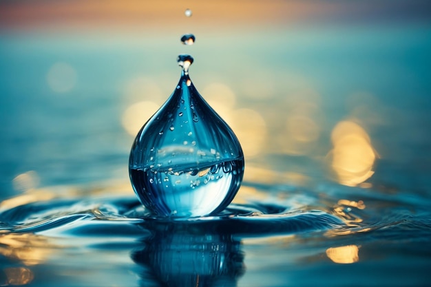 Closeup shot of a water droplet in the blue water