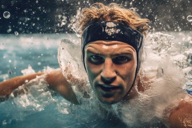 Closeup shot of the water polo player with the ball