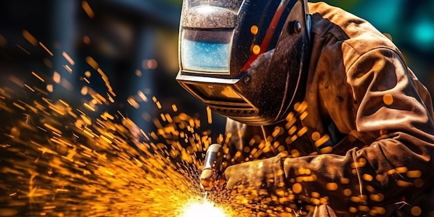 Closeup shot of welding sparks flying depicting the skill and precision required in industrial craftsmanship generative ai