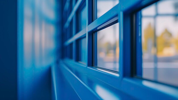 Closeup shot of a window with a vibrant blue frame Generative ai