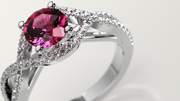 Closeup shot with pink tourmaline solitaire criss cross engagement ring