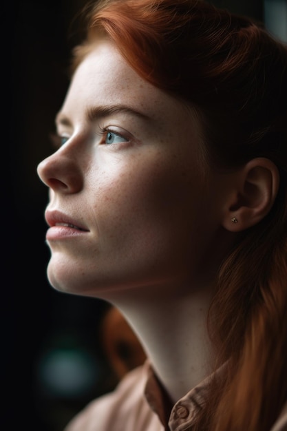Foto closeup shot of a woman looking away in thought created with generative ai