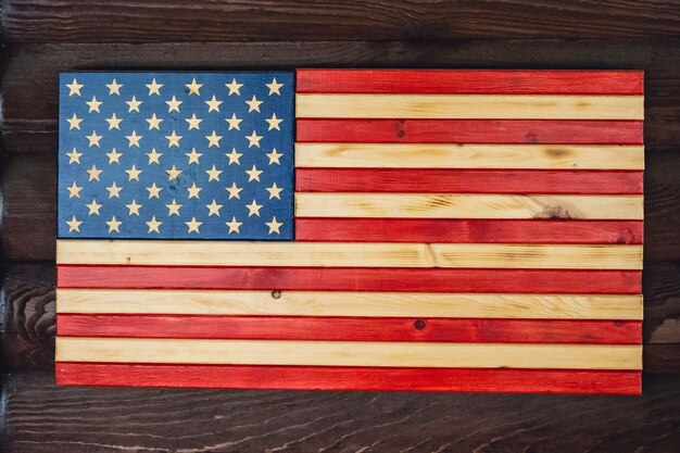 Photo closeup shot of wooden american flag