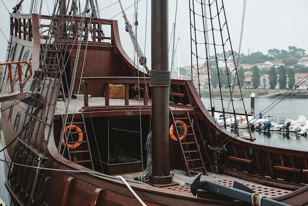 Closeup shot of a wooden ship Portugal