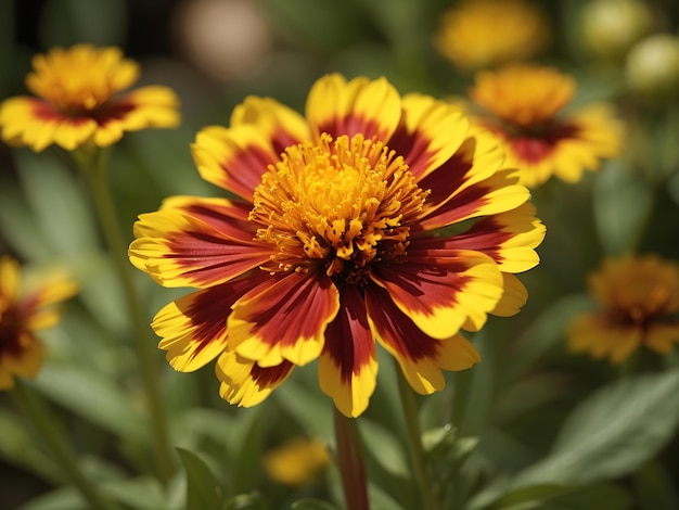 Closeup shot of a yellow gaillardia flower in garden