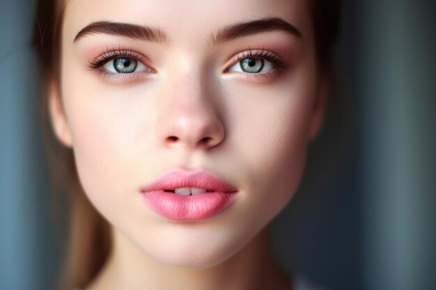 Closeup shot of a young woman wearing pink lipstick created with generative ai