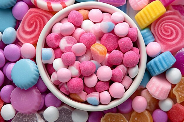 Closeup shots of assorted candies in vibrant colors