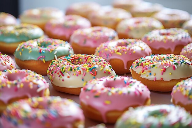 Closeup shots of individual donuts with vibrant toppings