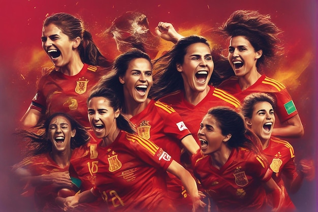 Снимки крупным планом, демонстрирующие счастье и празднование игроков чемпионата мира по футболу в Испании