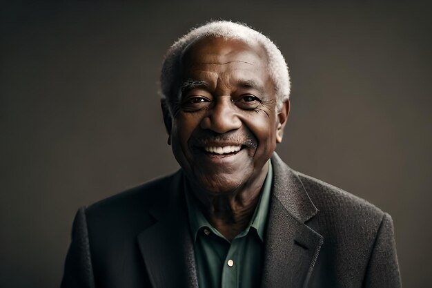 Closeup side view of a senior African American man with earrings against red background