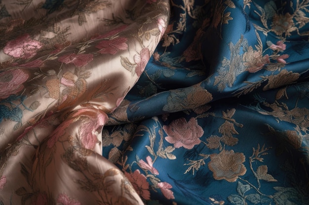 複雑で細なパターンが目に見える絹の織物のクローズアップは,ジェネレーティブAIで作成されています.