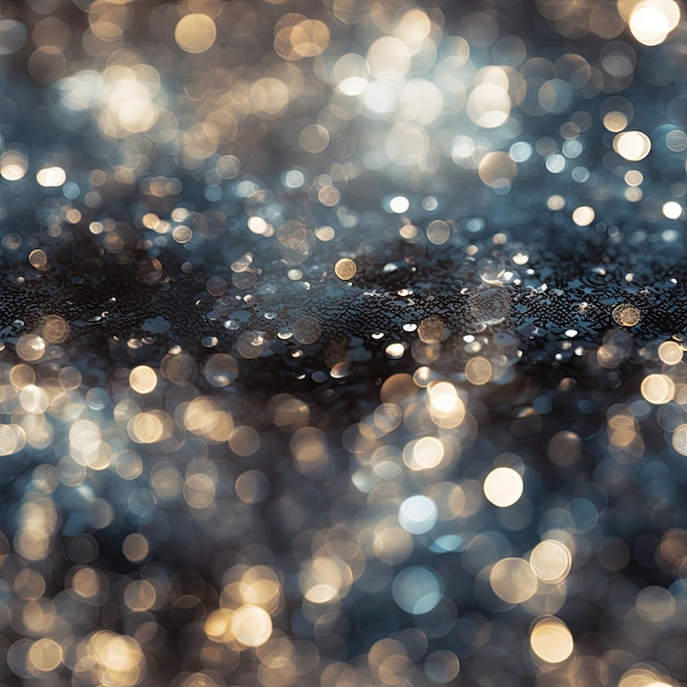 Closeup of a silver bokeh texture with a metallic sheen