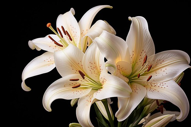 Closeup of a single lily in a bouquet showcasing intricate details