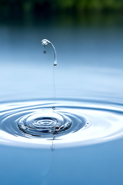 A closeup of a single raindrop suspended in midair creating a perfect circle Aigenerated