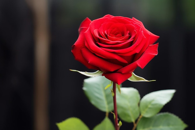 Closeup of a single red rose in soft natural light