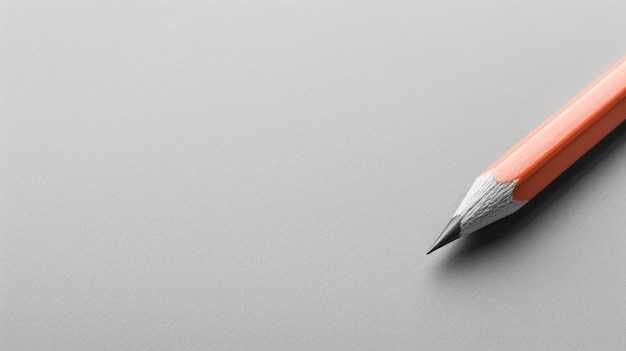 Closeup of a single sharp pencil against a smooth gray surface