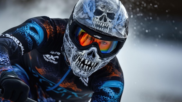 Closeup of skeleton racer approaching challenging section