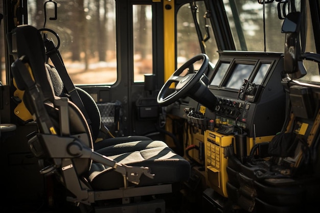 Closeup of a skid steers cabin with the operator visible inside skid steer image photography