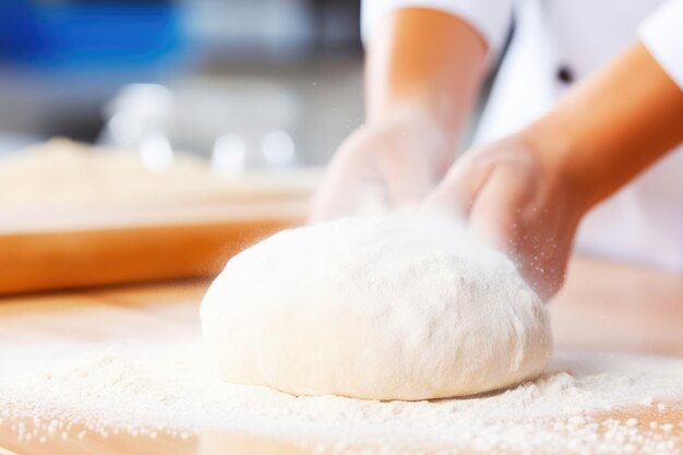 Closeup of a skilled baker hands immersed in the artistry of kneading fresh dough