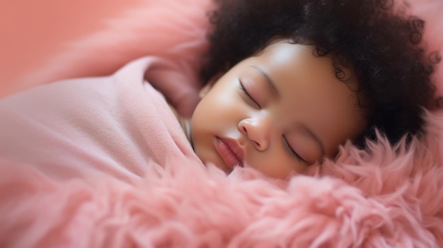 Closeup of sleeping newborn girl baby portrait of baby wrapped in blanket