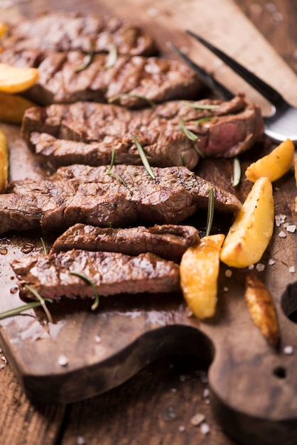 Closeup of a slice of beef steak