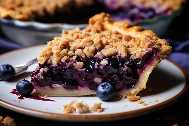 Closeup of a slice of blueberry crumble pie Best Blueberry image photography