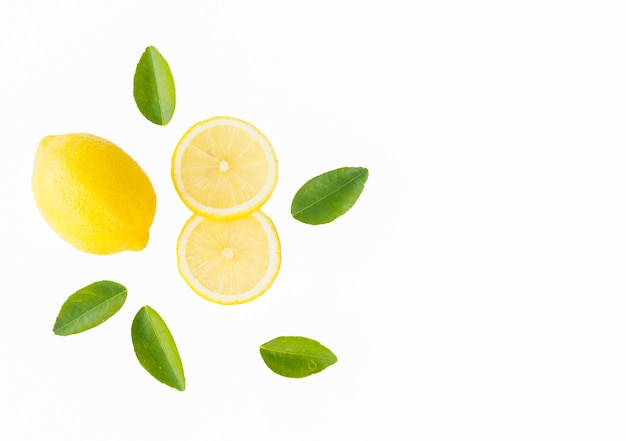 Closeup of slice lemon on white background