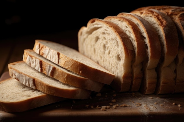 Closeup of sliced bread with perfectly straight and even cuts created with generative ai