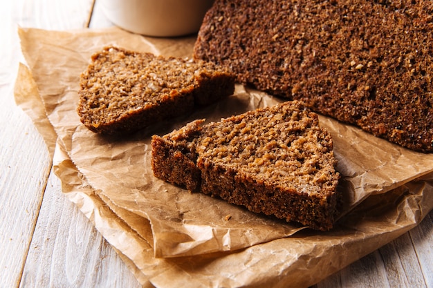 Closeup on sliced flourless diet grain bread