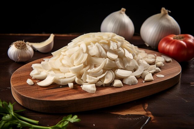 Photo closeup of sliced garlic for fajitas