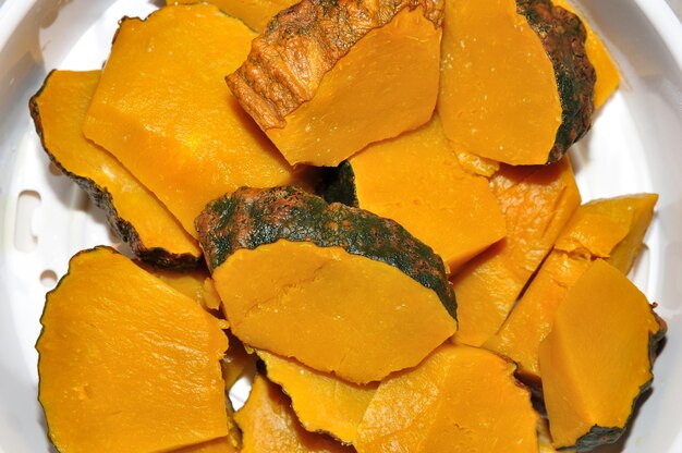 Closeup of sliced yellow pumpkins texture of closeup pumpkin